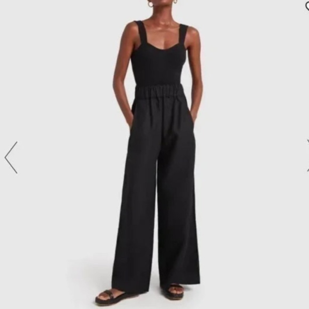 G. Label by Goop Black Linen Pull On Wide Leg Pants